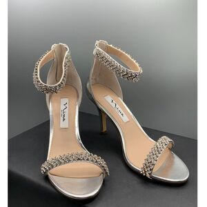 Nina Women's 6.5 Vauna Dress Heeled Jeweled Sandals Ivory Satin